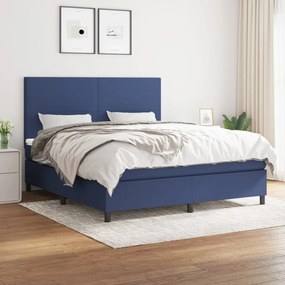 Κρεβάτι Boxspring με Στρώμα Μπλε 180x200 εκ. Υφασμάτινο