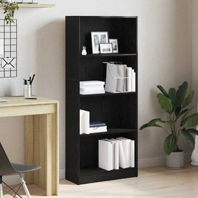 vidaXL Μαύρη Βιβλιοθήκη Δρυς - 60 x 24 x 143 εκ - Κατασκευασμένη από μηχανικά επεξεργασμένο ξύλο