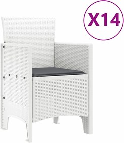 vidaXL Σέτ φαγητού για κήπο 15 pcs Λευκό Rattan Polt