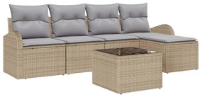 vidaXL Σετ Καναπέ Κήπου 6 pcs Μπεζ, ανοιχτό γκρι Πολυ ράταν