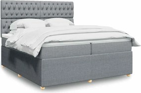 vidaXL Κρεβάτι Boxspring με Στρώμα Ανοιχτό Γκρι 200x200 εκ. Υφασμάτινο