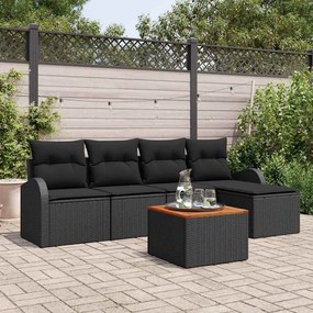 vidaXL Set Κήπου  6 Τεμαχίων με Μαξιλάρια σε Μαύρο Πολυ-Ράφτι