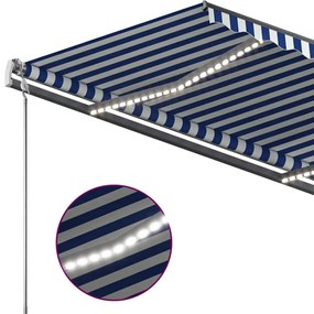 vidaXL Τέντα Συρόμενη Χειροκίνητη με LED Μπλε / Λευκό 450 x 300 εκ.