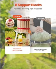VEVOR Fruit Wine Press Manual Press for Wine Making 1.6 Gal/6L Wood Basket