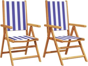 vidaXL Καρέκλες Κήπου 2τεμ. Μπλε / Λευκό Μασίφ Ακακία &amp; Ύφασμα