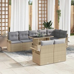 vidaXL Σετ Καναπέ Κήπου με μαξιλάρι 9 pcs Μπεζ Πολυ ράταν