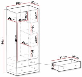 Ντουλάπα Omaha R120, Δρυς, Γκρι, Άσπρο, 190x80x50cm, Πόρτες ντουλάπας: Με μεντεσέδες, Αριθμός ραφιών: 4, Αριθμός ραφιών: 4 | Epipla1.gr