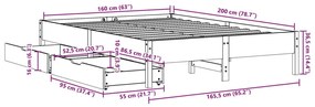 Σκελετός Κρεβατιού Χωρίς Στρώμα 160x200 εκ Μασίφ Ξύλο Πεύκου - Καφέ