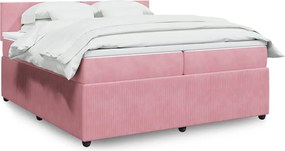vidaXL Κρεβάτι Boxspring με Στρώμα Ροζ 200x200 εκ. Βελούδινο