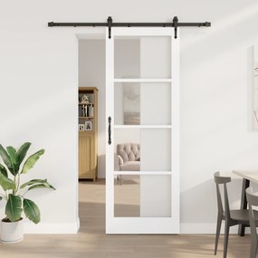 vidaXL Συρόμενη Πόρτα  με Εξαρτήματα Λευκό 83x232 cm Συμπαγές Ξύλο Πεύκου