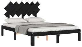 Πλαίσιο Κρεβατιού με Κεφαλάρι Μαύρο από Μασίφ Ξύλο Double - Μαύρο