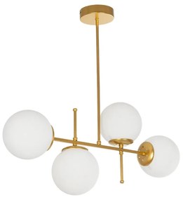 203-0105 GloboStar®  GLOBUS 203-0105 Μοντέρνο Φωτιστικό Οροφής Μπάλα Πολύφωτο 4 x E27 IP20 Χρυσό Μέταλλο με Λευκό Γυαλί - Μ70 x Π15 x Υ34cm