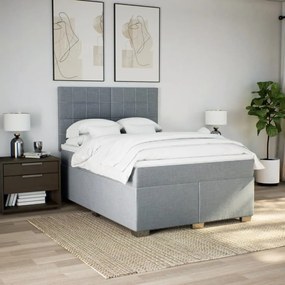 vidaXL Κρεβάτι Boxspring με Στρώμα Ανοιχτό Γκρι 140x200 εκ. Υφασμάτινο