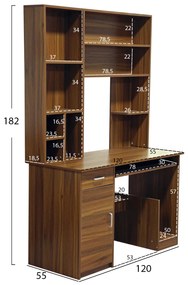 Γραφείο Με Βιβλιοθήκη-Ραφιέρα Status Καρυδί 120x55x182 Εκ.