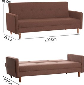 Τριθέσιος Καναπές Κρεβάτι Καφέ HIKO 75x200x83