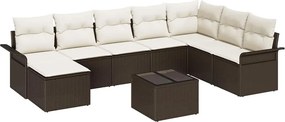 vidaXL Σετ Καναπέ Κήπου με μαξιλάρι 9 pcs Καφέ Πολυ ράταν