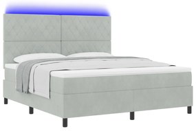 vidaXL Κρεβάτι Box Spring με Στρώμα & Φωτισμό LED Γκρι 180x200 εκ. Βελούδο