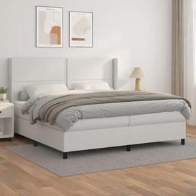 Κρεβάτι Boxspring με Στρώμα Λευκό 200x200 εκ. Συνθετικό Δέρμα - Λευκό