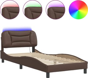 vidaXL Πλαίσιο κρεβατιού με LED χωρίς στρώμα Hvar Καφέ 90x190 εκ.