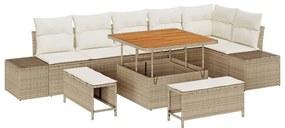 vidaXL Σετ Καναπέ Κήπου με μαξιλάρι 9 pcs Μπεζ Πολυ ράταν