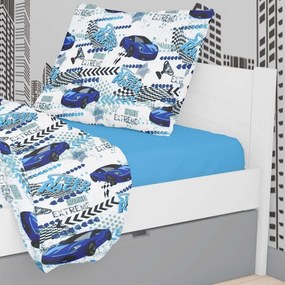 Μαξιλαροθήκη Παιδική Εμπριμέ Speed Racer 291 Rotary Print White-Blue DimCol 50Χ70 50x70cm Βαμβάκι-Πολυέστερ