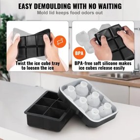 VEVOR Ice Ball Maker Silicone Ice Cube Tray with Lid 2 Packs Whiskey Cocktail