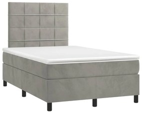 Κρεβάτι Boxspring με Στρώμα &amp; LED Αν.Γκρι 120x190εκ. Βελούδινο - Γκρι