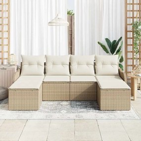 vidaXL Σετ Καναπέ Κήπου με μαξιλάρι 6 pcs Μπεζ Πολυ ράταν