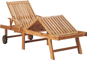 vidaXL Ξαπλώστρες 2 τεμ. από Μασίφ Ξύλο Teak με Τραπέζι και Μαξιλάρι