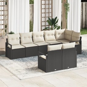 vidaXL Σετ 8 Τεμαχίων Καναπέ Κήπου με Μαξιλάρια Μαύρο Πολυ Ρατάν, vidaXL Καναπές Κήπου με Μαξιλάρια Δύο Θέσεων Μαύρο Πολυ Ρατάν