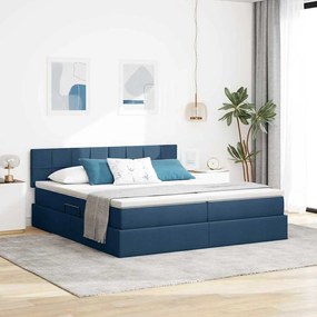 vidaXL LED Κρεβάτι αποθήκευσης με στρώμα Μπλε 180 x 200 cm Ύφασμα