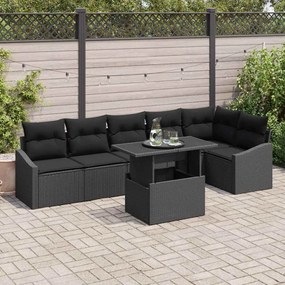 vidaXL Σετ Καναπέ Κήπου με μαξιλάρι 7 pcs Μαύρο 100 x 55 x 73 εκ