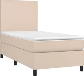 vidaXL Κρεβάτι Boxspring Στρώμα&amp;LED Καπουτσίνο 100x200 εκ. Συνθ. Δέρμα