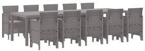 vidaXL Σέτ φαγητού για κήπο με μαξιλάρι 11 pcs Ανοιχτό γκρι Πολυ ράταν