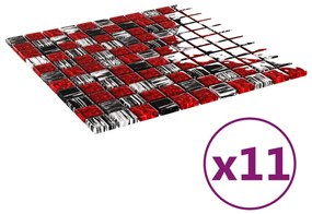 vidaXL Μωσαϊκά Πλακάκια 11 τεμ. Μαύρα / Κόκκινα 30 x 30 εκ. Γυάλινα