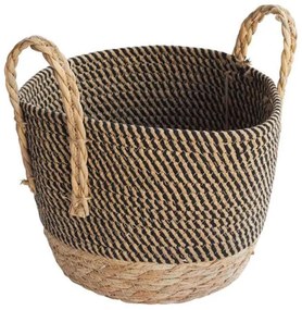 Καλάθι Με Ψάθινη Βάση 00.06.61360 Φ18,5x14,5-22cm Βαμβακερό Natural-Black Cotton,Wicker