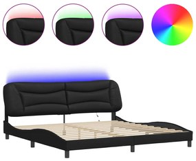 vidaXL Πλαίσιο Κρεβατιού με LED Μαύρο 200x200 εκ. Συνθετικό Δέρμα