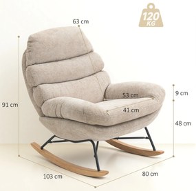 HOMCOM Επενδυμένη κουνιστή πολυθρόνα με ατσάλινα πόδια και ξύλινες βάσεις, κρεμ λευκό