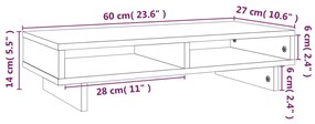 Βάση Οθόνης Γκρι 60x27x14 εκ. από Μασίφ Ξύλο Πεύκου - Γκρι