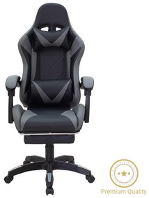 232-000004 Καρέκλα γραφείου gaming με υποπόδιο Moza pakoworld PU μαύρο-γκρι 61,0x57,0x135,0εκ PU - PP - PVC BLACK - GREY, 1 Τεμάχιο