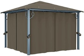 vidaXL Κιόσκι με Κουρτίνα και Φωτάκια LED Taupe 3 x 3 μ. Αλουμινίου
