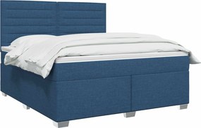 vidaXL Κρεβάτι box spring με στρώμα Μπλε 180 x 200 cm Ύφασμα