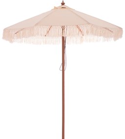 Professional Umbrella Wagner with Long Fringe Beige and Wooden Frame Φ225x2.60 cm