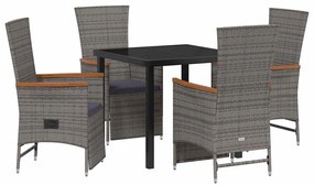 vidaXL Σέτ φαγητού για κήπο με μαξιλάρι 5 pcs Γκρι Πολυ ράταν