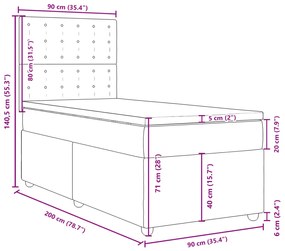 Κρεβάτι Boxspring με Στρώμα Ανοιχτό Γκρι 90x200 εκ. Υφασμάτινο - Γκρι