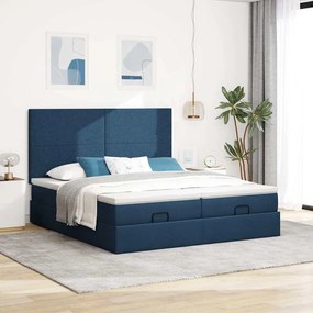 vidaXL Οθωμανικό κρεβάτι με στρώματα &amp; LEDs Μπλε 180x200cm ύφασμα