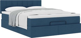 vidaXL Οθωμανικό κρεβάτι με στρώμα μπλε 140x190cm ύφασμα