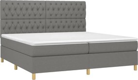 vidaXL Κρεβάτι Boxspring με Στρώμα &amp; LED Σκ.Γκρι 200x200εκ. Υφασμάτινο