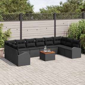 vidaXL Σετ Καναπέ Κήπου με μαξιλάρι 11 pcs Μαύρο Πολυ ράταν