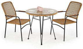 Τραπέζι εξωτερικού χώρου Houston 1369, Επεξεργασμένο γυαλί, 76cm, 15 kg, Μαύρο, Ανοιχτό καφέ, Πλαστικό ψάθινο, Μέταλλο | Epipla1.gr